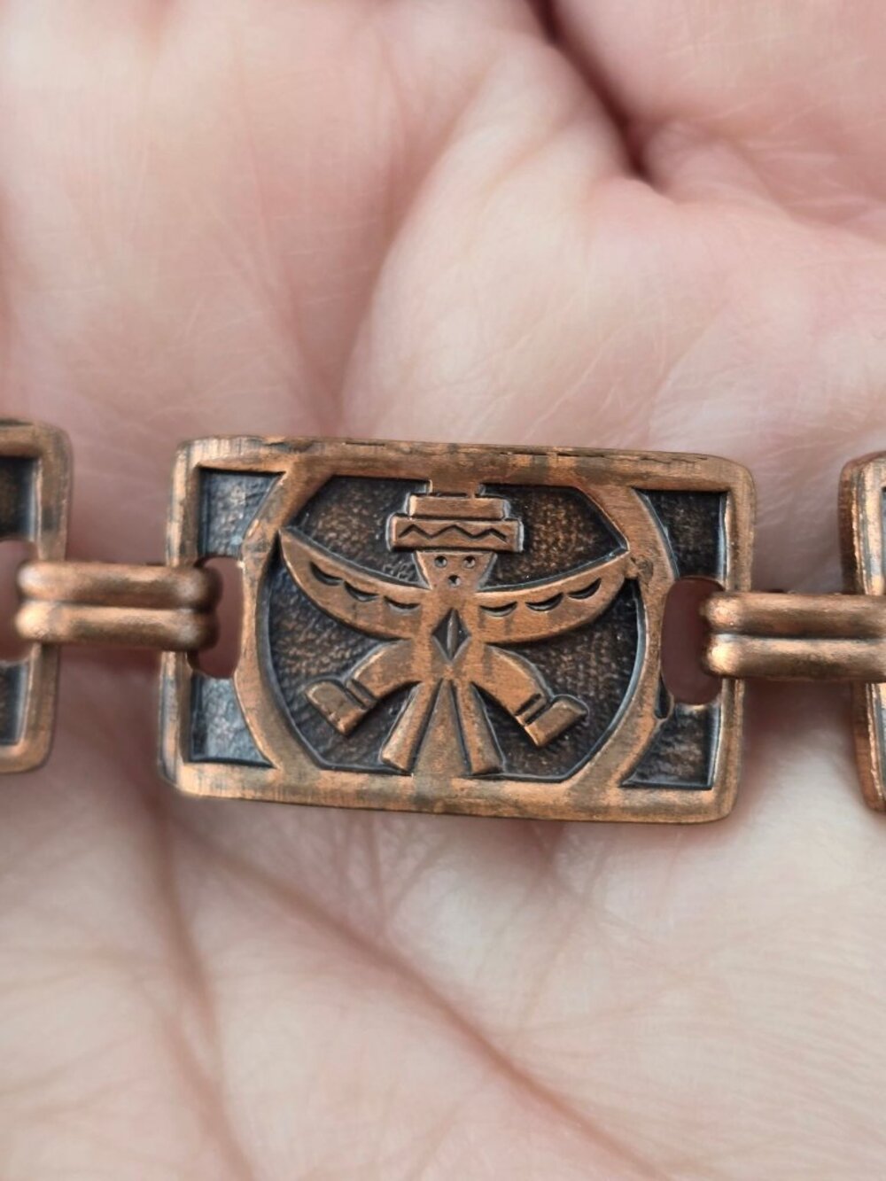 Vintage Copper Link Bracelet Kachina- Size 7.75" Rustic Tribal Panel - Picture 3 of 6